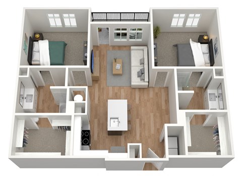 Floor plan for 2 beds, 2 baths, 1223 sqft